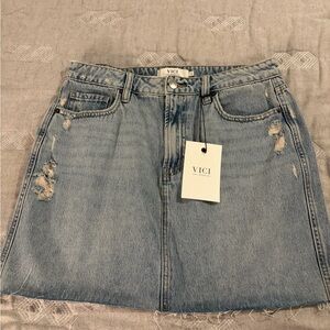 Vici Light Blue Distressed Denim Mini Skirt